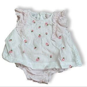 🧸🎀 Mud Pie Infant Girls’ Pink & White Floral Ruffle Romper - Size 3-6 months